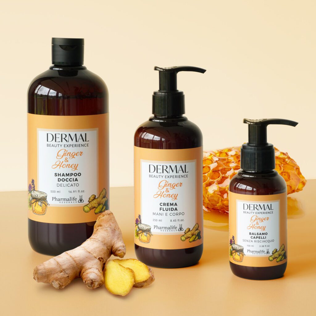 Kosmetyki Dermal Ginger & Honey – szampon, krem do ciała i balsam do włosów z imbirem i miodem, naturalna pielęgnacja od Pharmalife Research